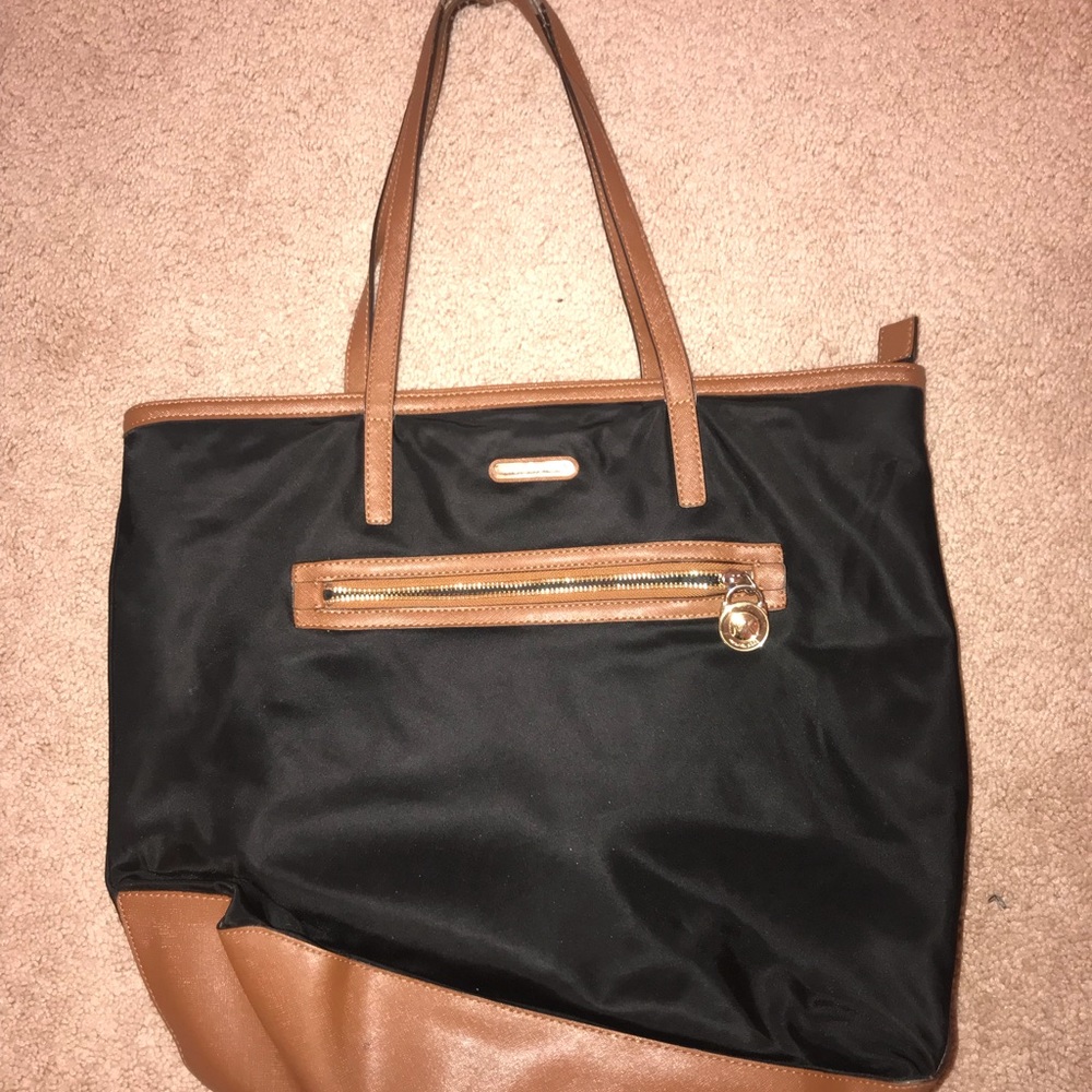 Michael Kors Black Brown Kempton Nylon Tote Bag